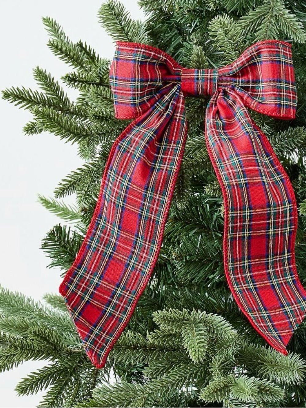 4 Medium Pottery Barn Plaid Bow Clip Ornaments